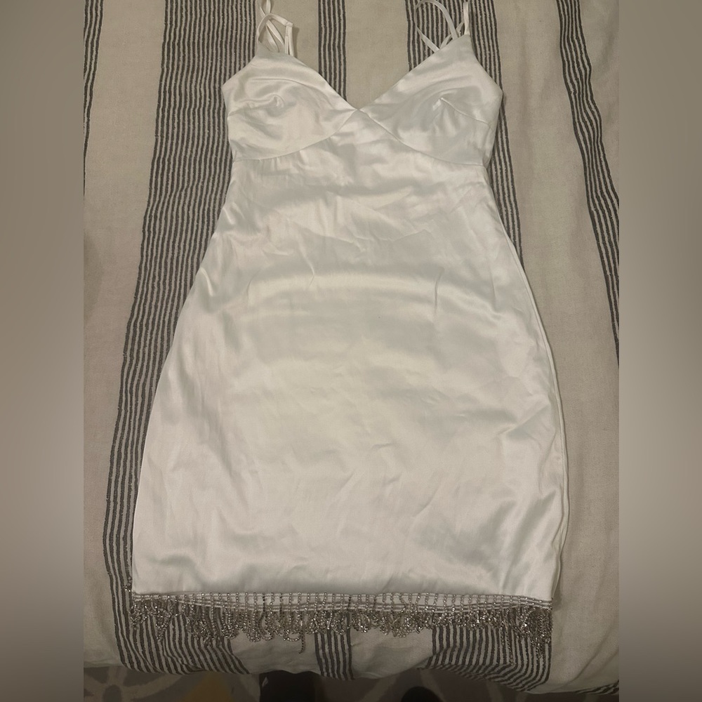 B Darlin size 3/4 white dress with rhinestone fringe